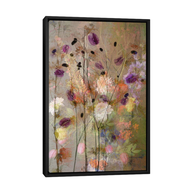 Fleurs painterly, H 26 po x l 18 po x 1,5 po, Toile avec cadre noir