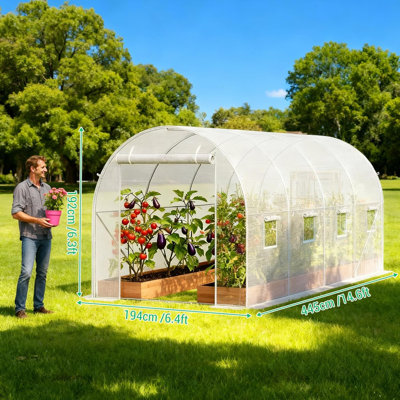 14 Ft Walk-In Tunnel Greenhouse for Outdoors, Hoop Garden Plant Winter Hot House with Galvanized Steel Frame, Mesh Door and Screen Window for Backyard