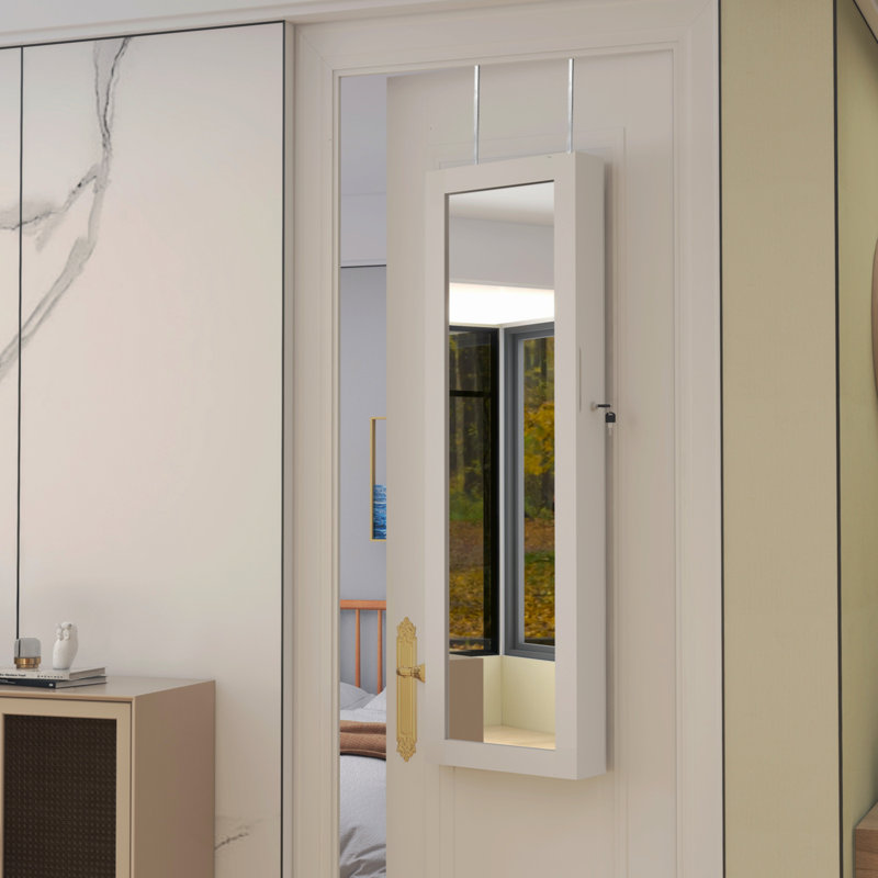 Armoire à bijoux Gottshalk, armoire à bijoux verrouillable de grande capacité de 47,2 pouces, miroir mural ou de porte