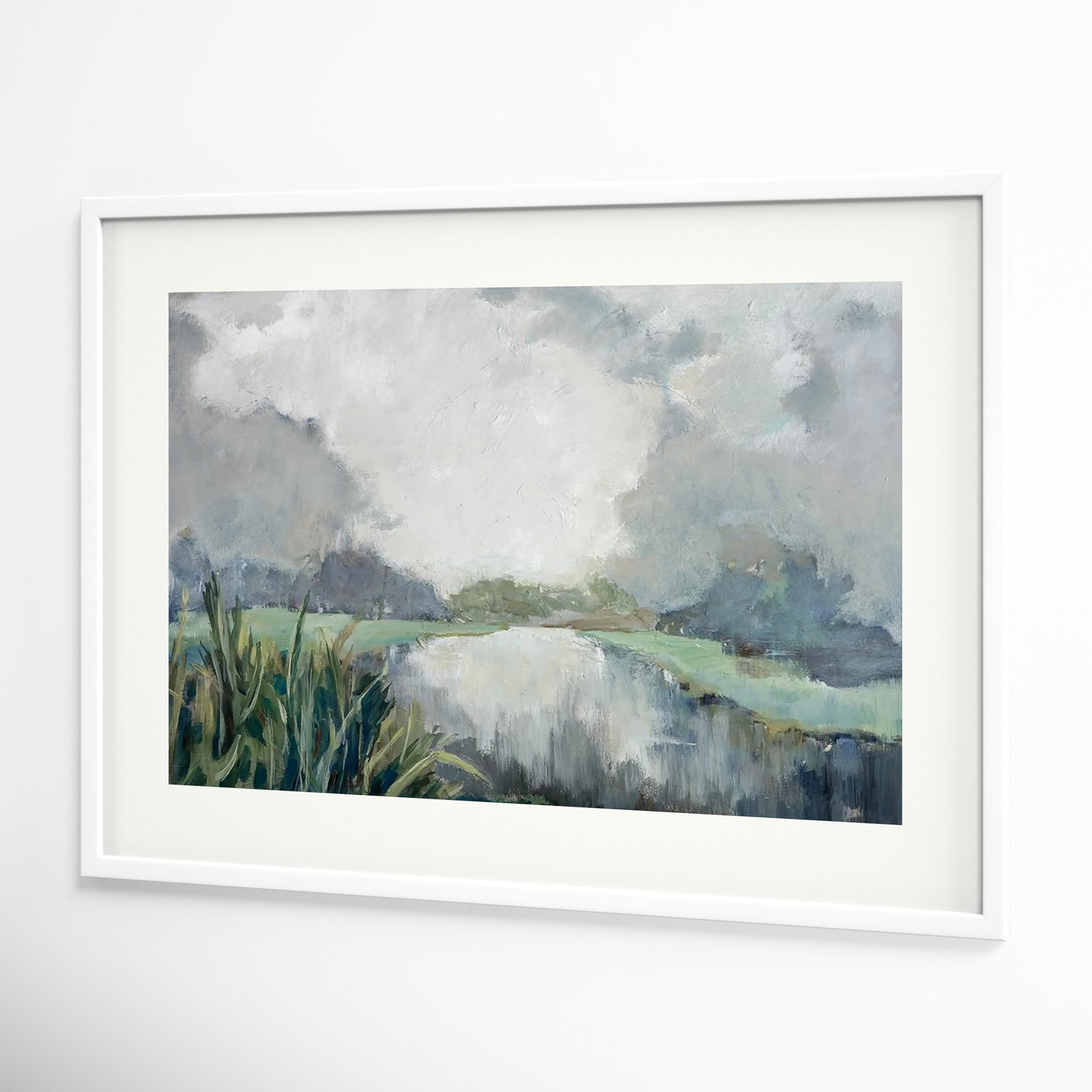 River Passage Painting by Mary Parker Buckley, 27" H x 37" W, Framed Print, White