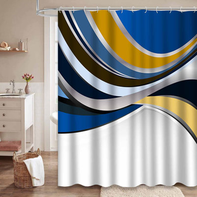 Rideau de douche abstrait bleu art jaune avec 12 crochets