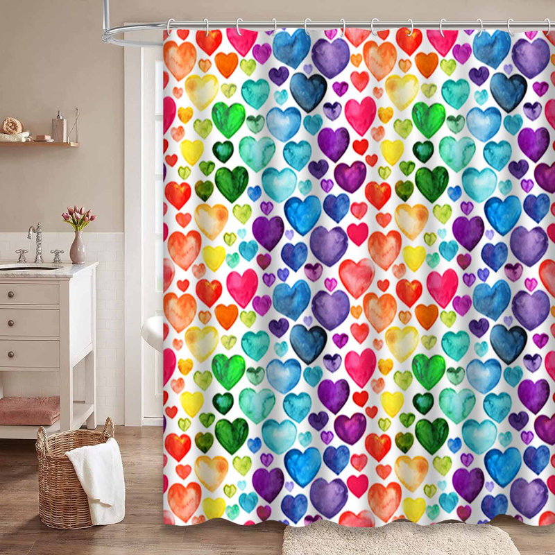 Rideau de douche multicolore avec 12 crochets, L 72 po x l 84 po