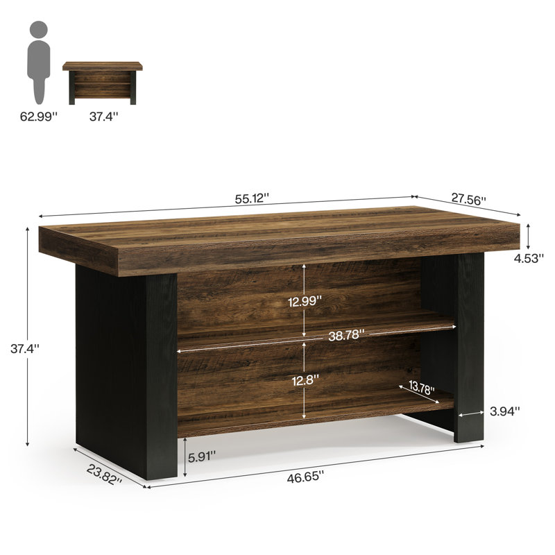 55 Inch Farmhouse Sewing Island Table with Storage