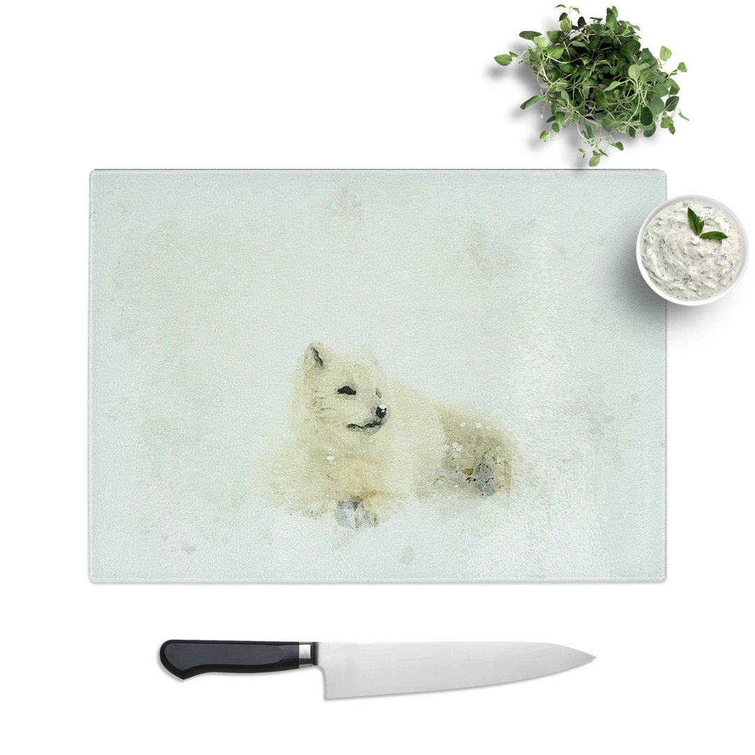 Tempered Glass Resting Arctic Fox Chopping Board