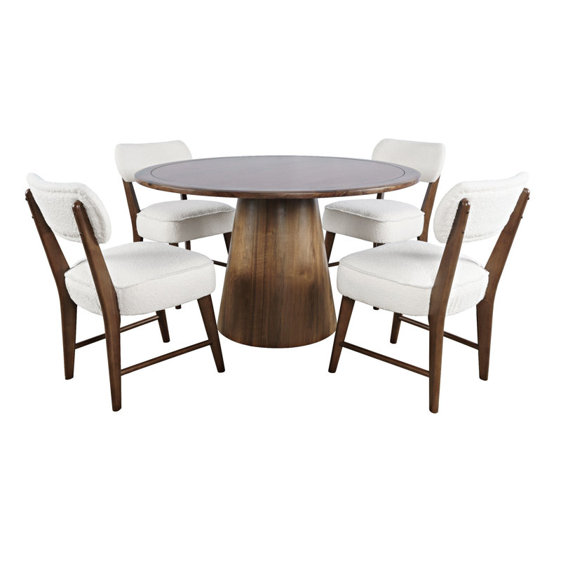 Donavan Mid-century Modern Pedestal 5 Piece Dining Set - Black, Brown