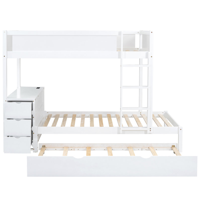 Lit simple superposé simple avec bureau, rangement en blanc - Maximisez l'efficacité de la chambre à coucher avec rangement pratique Twintwin et lit gigogne