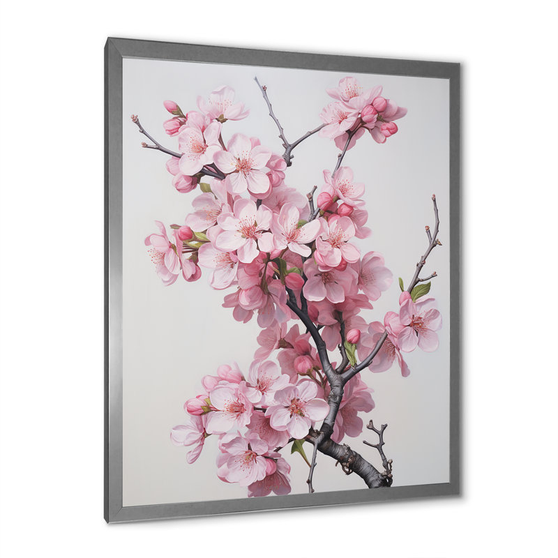 Fleur de pommier élégance monochromatique sur toile, Cadre simple argenté, H 32 po x l 24 po