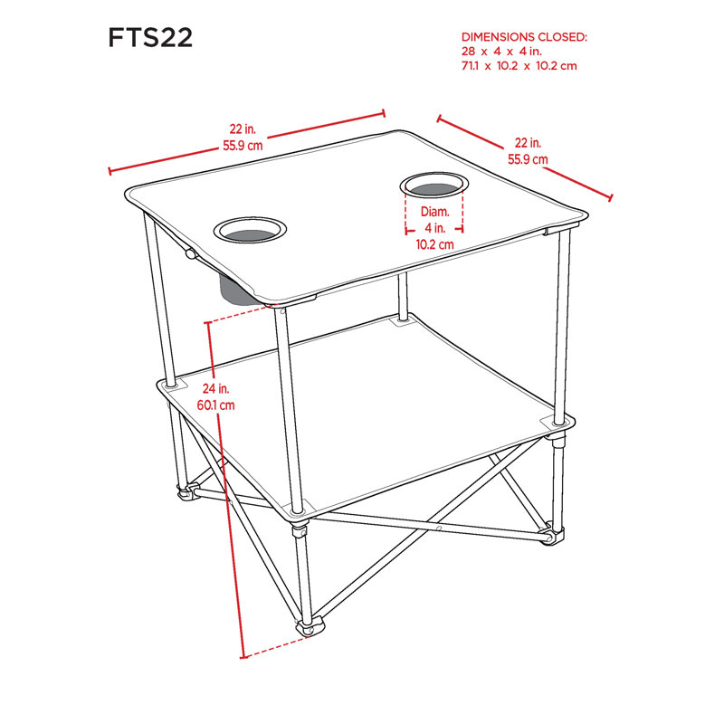 22" Square Compact Folding Beach Table