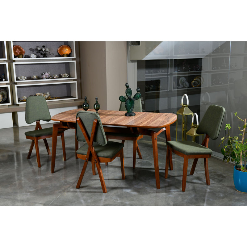 Ensemble repas pour quatre personnes, Noyer / vert