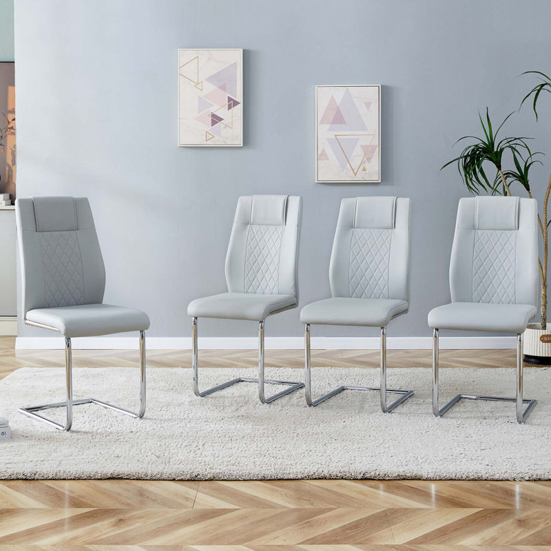 Chaises de salle à manger en similicuir, 4, Gris clair, Argent argent