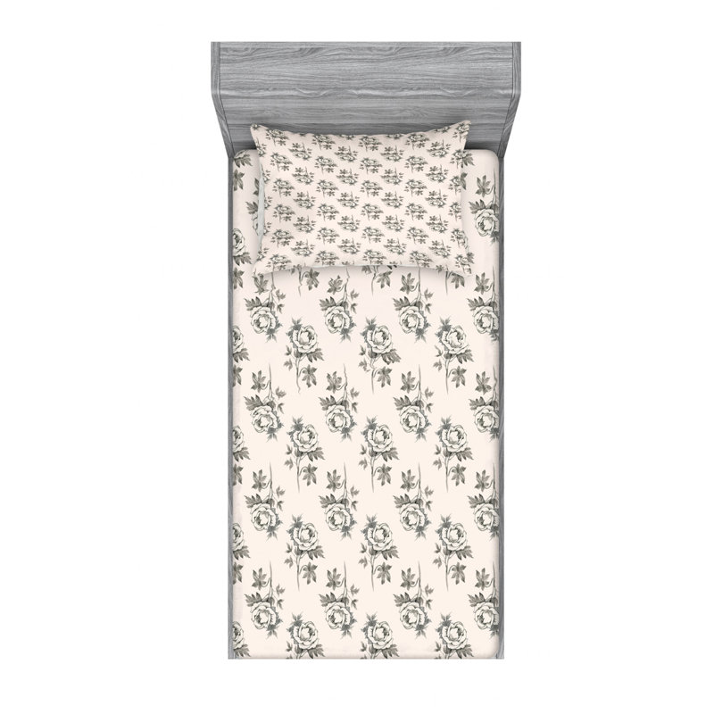 Microfiber Floral Sheet Set, Twin Sheet Set + Fitted Sheet + 1 Pillowcase