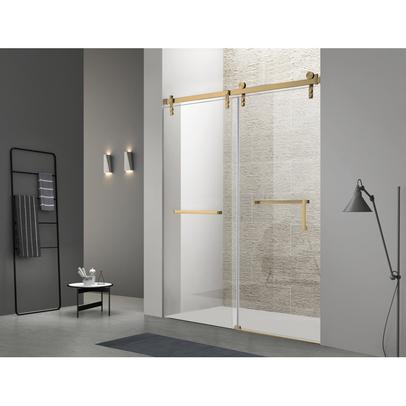 Porte de douche coulissante simple l 60 po x H 76 po | Verre trempé | Entièrement sans cadre, Doré