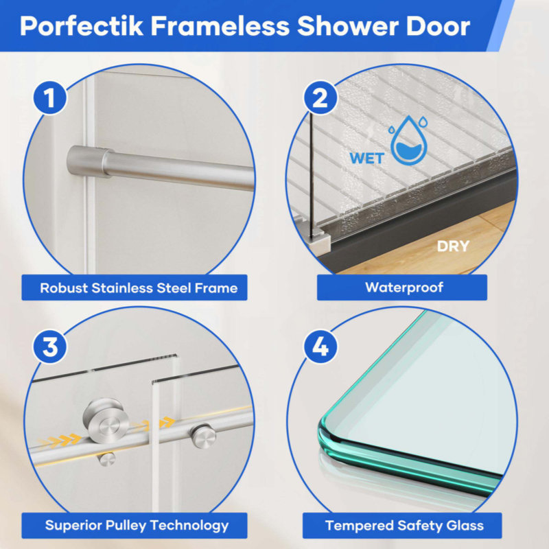 Quincaillerie simple en acier inoxydable en verre trempé épaissi de 8 mm pour porte de douche coulissante simple