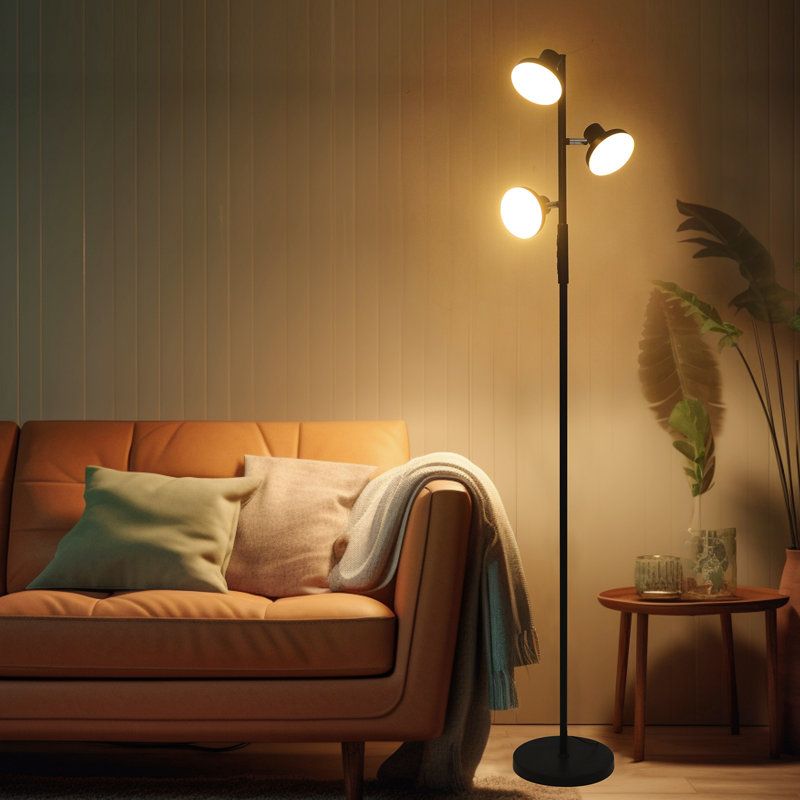 Lampe sur pied Rgb avec trois têtes de lampe avec télécommande noire