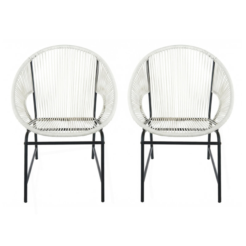 Chaise d'extérieur en osier de patio, rotin PE blanc et structure en fer, ensemble de 2