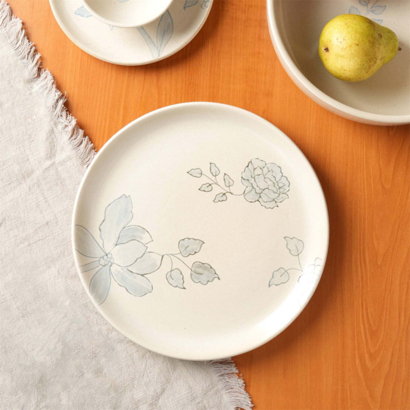 Off-White Round Ceramic Floral Print Side Plate – Elegant and Durable Dining Accent for Any Table Setting