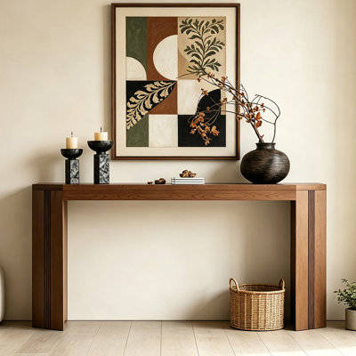 Mid‑Century Solid Pine Wood Console Table