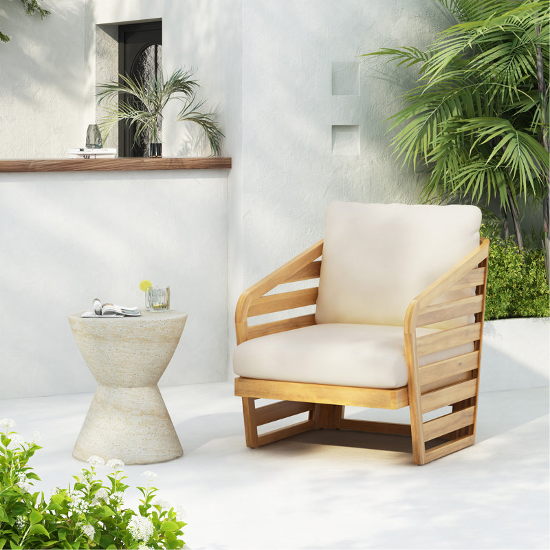 Fauteuil club en bois, beige
