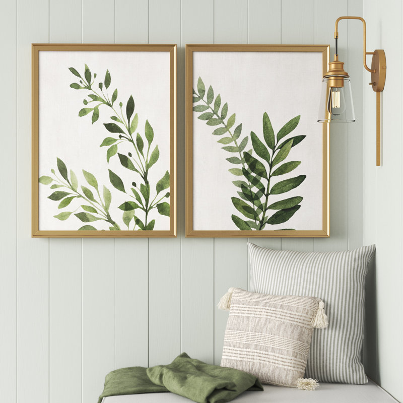 Botanical Wash I - 2 Piece Painting, No Mat, Gold Framed Canvas, 24" H x 18" W x 1" D