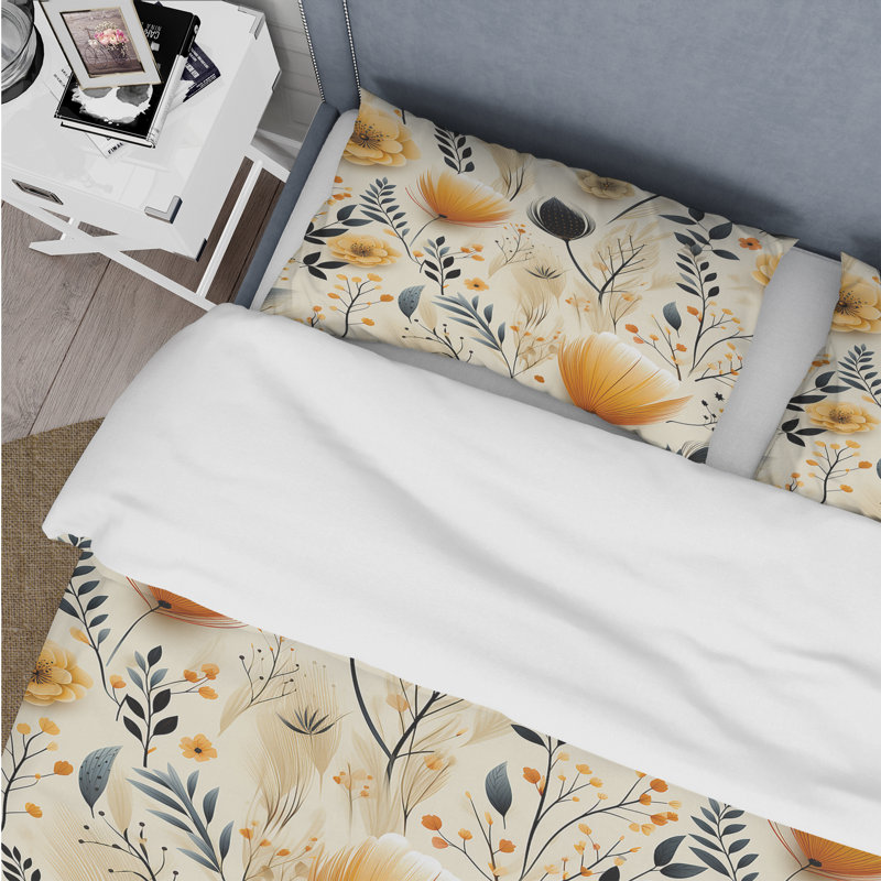 Ensemble de housse de couette beige et orange, Housse de couette pour grand lit et 2 taies décor