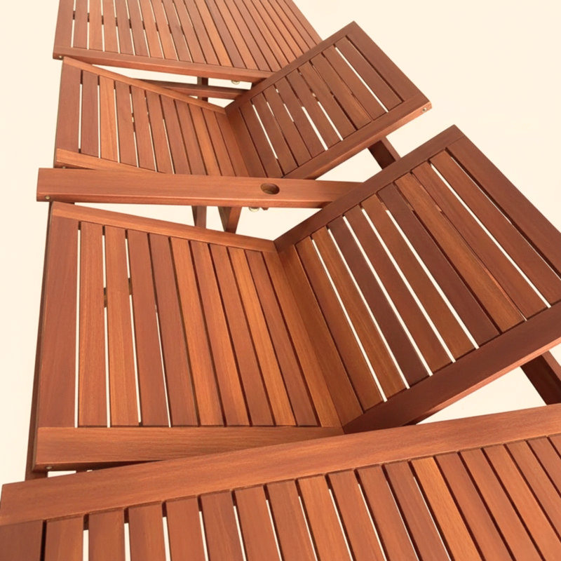 Wayland 13-Piece Outdoor Rectangular Extendable Dining Table And Chairs Set | Eucalyptus Wood | Ideal For Patio, Brown Table & Black Chairs