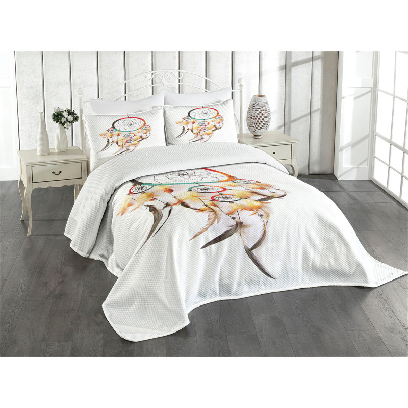 Ambesonne Tribal Bedspread Set Folk Dreamcatcher Pattern Multicolor, King Coverlet / Bedspread + 2 Standard Shams