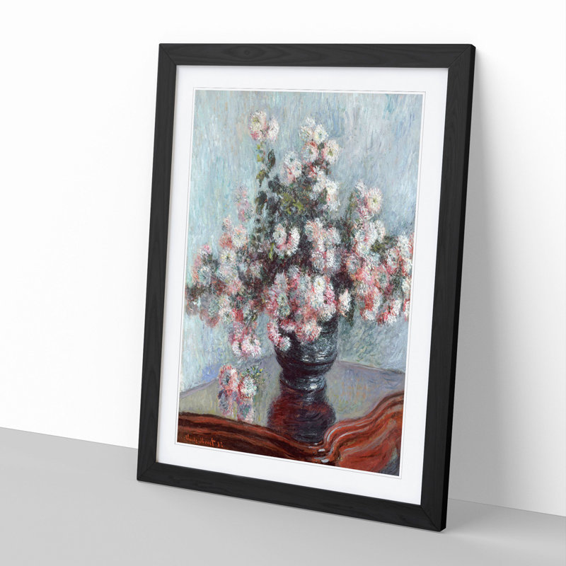 Chrysanthemums by Claude Monet - Picture Frame Painting, 65cm H x 48cm W x 2cm D, Black Framed