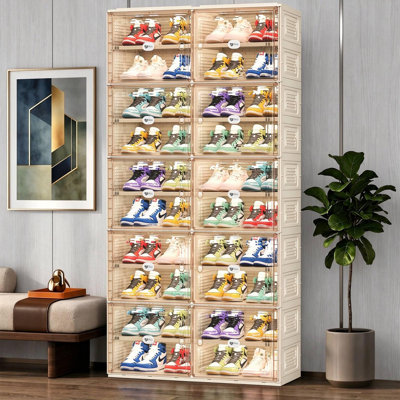  10-Tier 40 Pairs Stackable Shoe Rack Organizer Cabinet for Closet Entryway, Large Collapsible Shoe Storage Box With Magnetic Doors, Easy Assembly for Sneakers, White