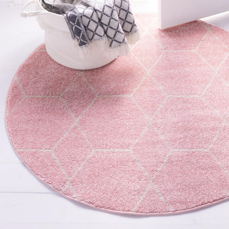 Debrodie Geometric Area Rug, Round 7'1", Pink
