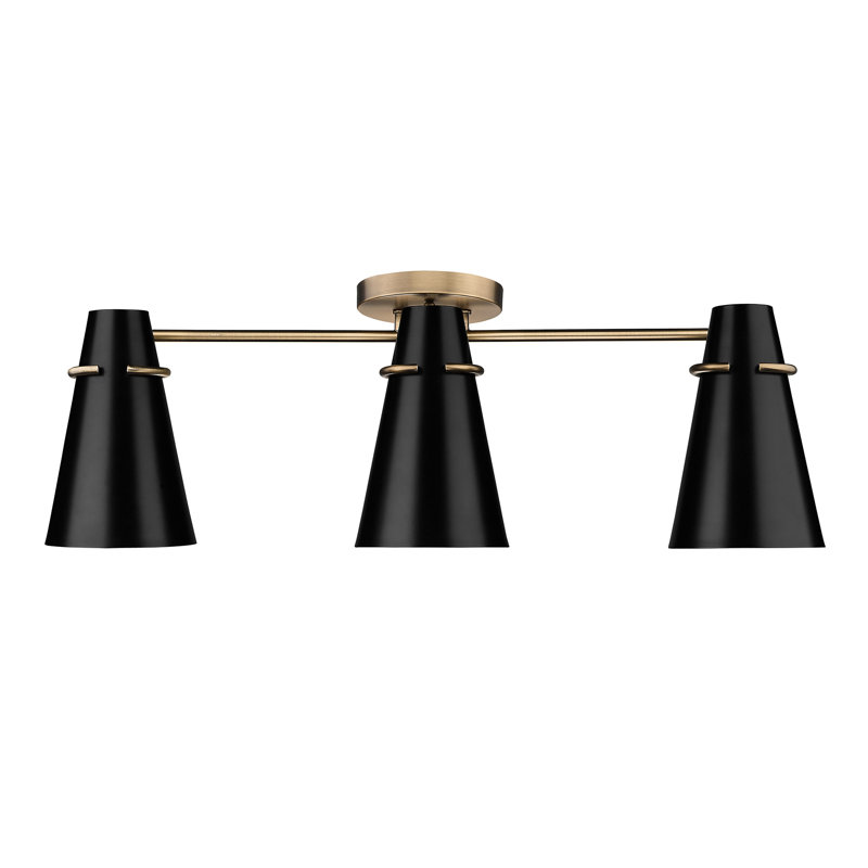 Golden Lighting Reeva 3-light Semi-Flush Mount in Modern Brass and Matte Black shade, Matte Black