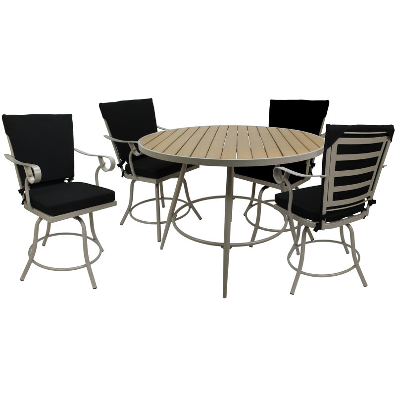 Ensemble repas extérieur pour 5 personnes Remelda, Beige, Noir