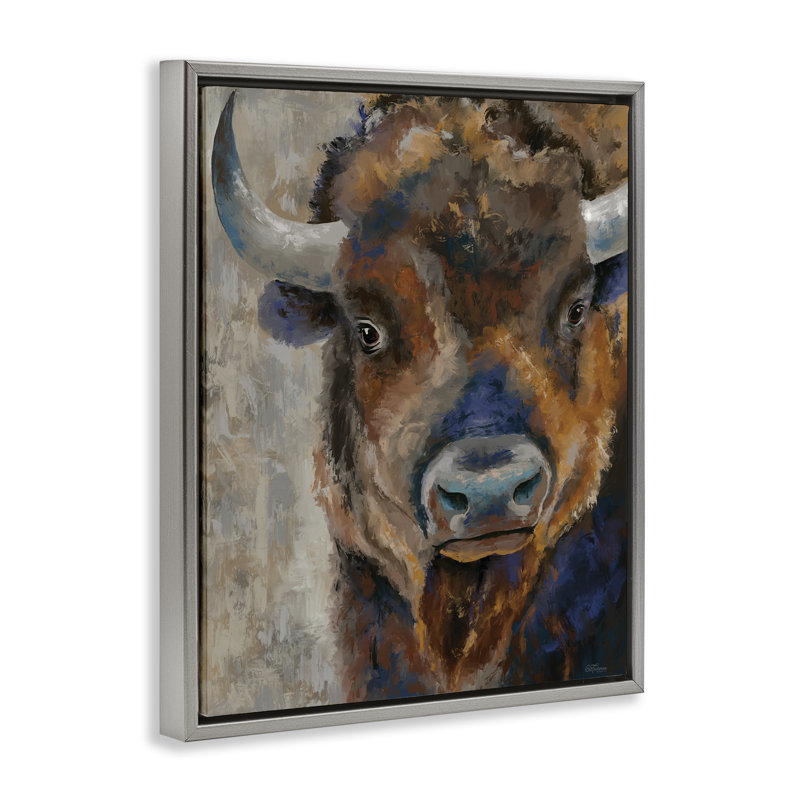 «Bison Rustic Portrait» par Cat Thurman Designs, Cadre flottant gris lustré, H 31 po x l 25 po