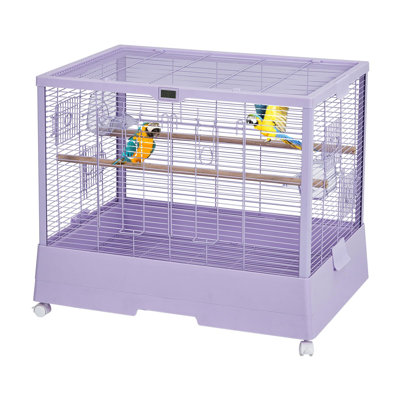 Pet Large Bird Cage, Wrought Iron Parrot Cage with Rolling Stand, Easy Clean Tray, Feeding Doors