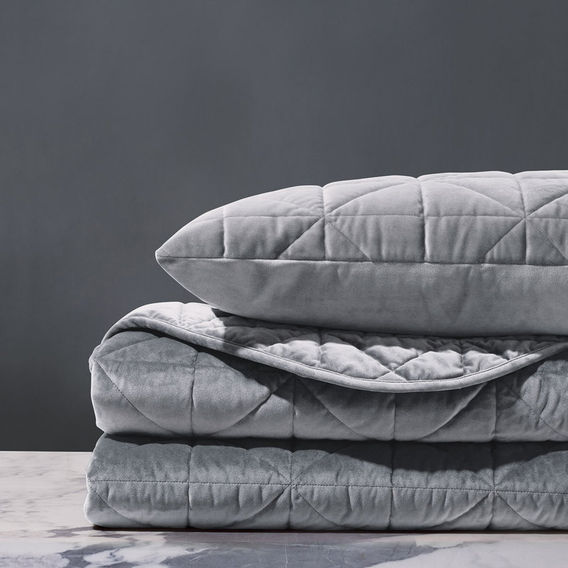 Nova Modern & Contemporary Velvet Quilted Geometric Shapes Coverlet, Heather, Full Coverlet