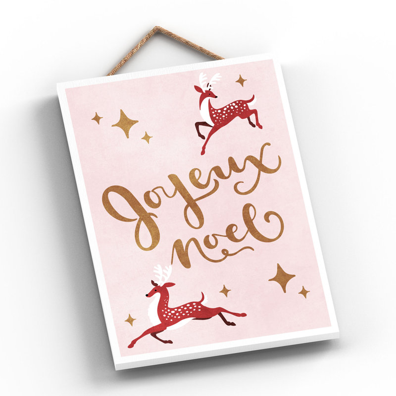 Xmas Joyeux Noel Wooden Plaque, 28.5cm H x 18.5cm W x 0.9cm D