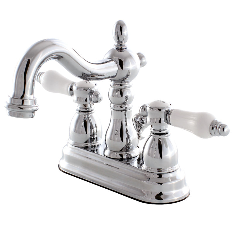Kingston Brass Bel-Air Two-Handle 3-Hole Deck Mount 4" Centerset Bathroom Faucet with Plastic Pop-Up, Polished Chrome