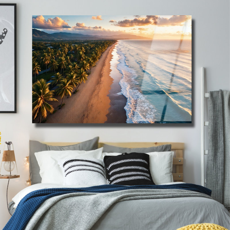 Art mural en verre trempé Tropical Beach, 16" H x 20" W