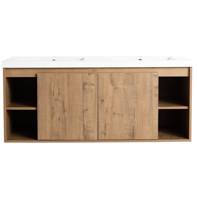 Meuble-lavabo double 48 po, à fixation murale, avec meuble-lavabo, avec porte