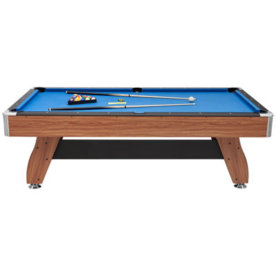 Pool Table, 8 ft Portable Billiards Tables with Wood Finish, Modern Adjustable Feet Game Table, Full Set Includes Balls, Cues, Rack, Chalks and Brush, Blue Cloth, for Family Use, Recreation Room