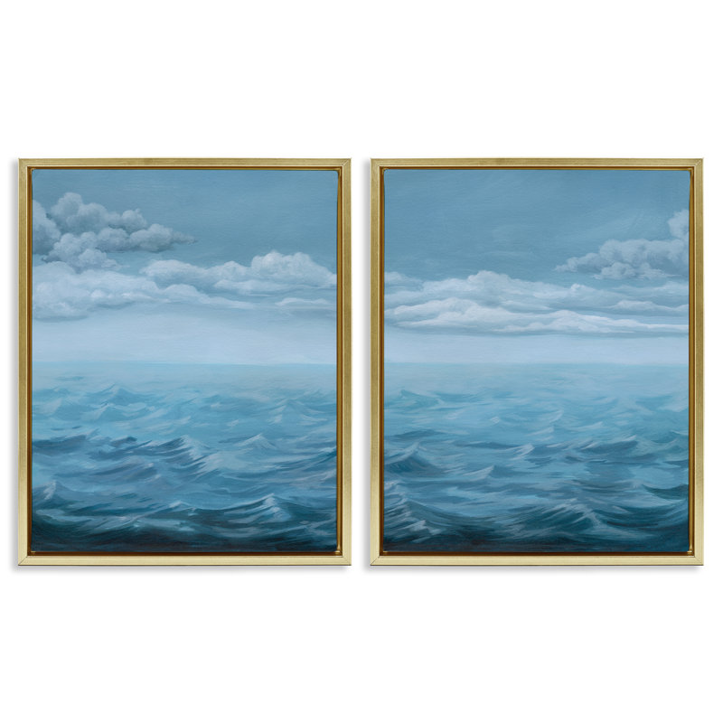  «Clouds over Rough Sea Waves», ensemble de 2 toiles flottantes encadrées par Grace Popp, H 31 po x l 25 po