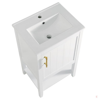 Meuble-lavabo de 20 po avec lavabo, armoire de salle de bain avec porte à fermeture douce, support de rangement et tablette ouverte