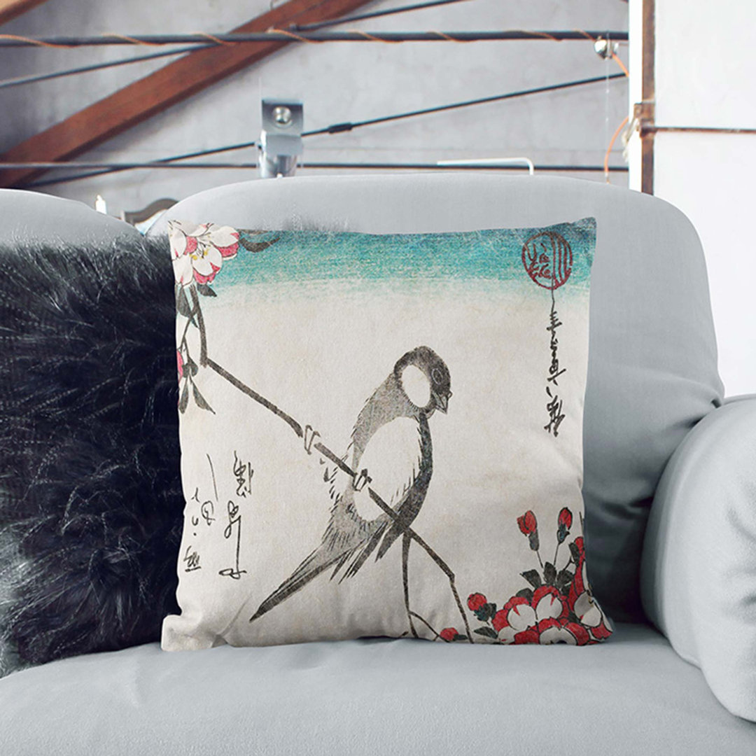 Bird & Cherry Blossom Cushion with Filling Pillow