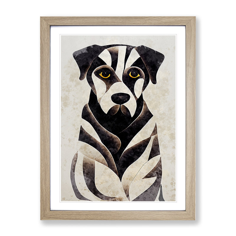 A Sitting Dog Abstract - Single Picture Frame Print, 46cm H x 34cm W x 2cm D, Oak