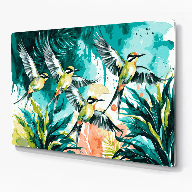 Art mural en métal oiseaux, H 16 po x l 20 po