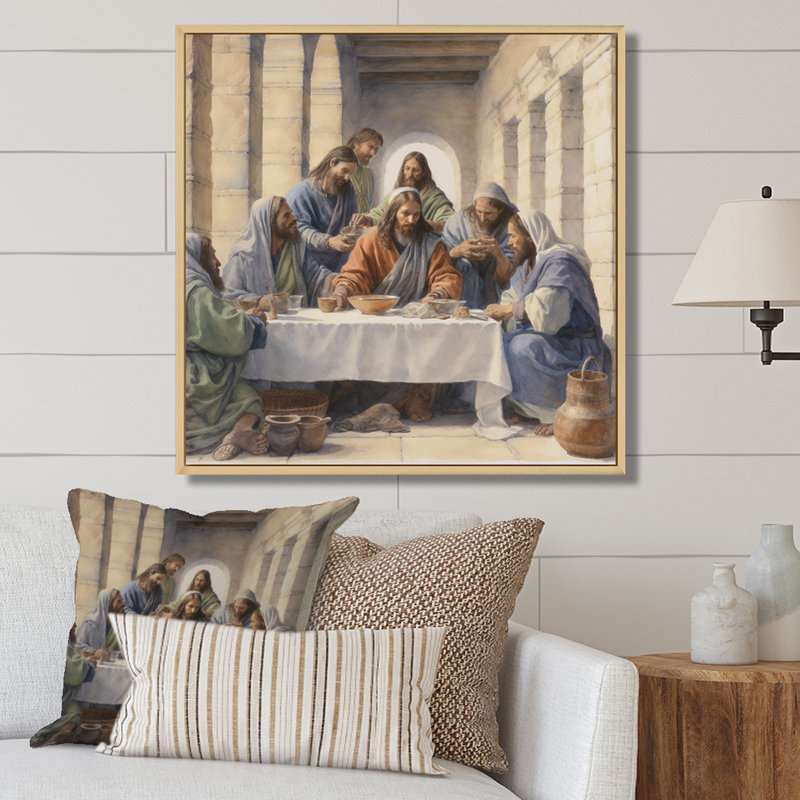 La Cène, impression sur toile, H 24 po x l 24 po x P 1 po, Cadre flottant brun