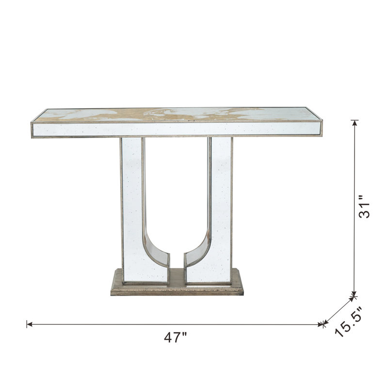 47X15.5X31" Rectangular Console Table With Elegant Floral Design And Mirrored Silver Finish