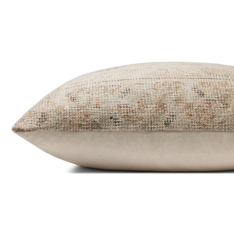22" Beige and Blue Vintage Floral Accent Pillow