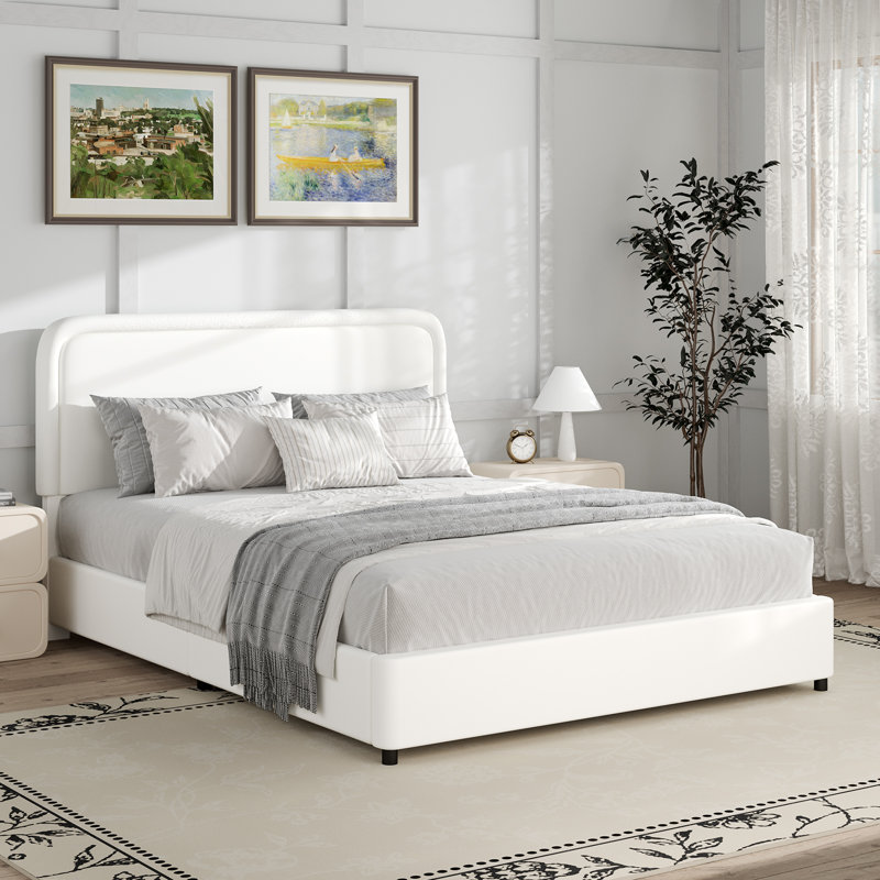 Bed Frame, Upholstered Platform Bed with Curved Headboard, Classic Color-Block Design, Soft Rounded Corners, No Box Spring Required, Easy Assembly