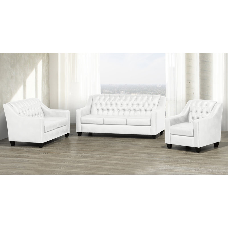 Ensemble de salon 3 pièces Debolt, Cuir synthétique crème