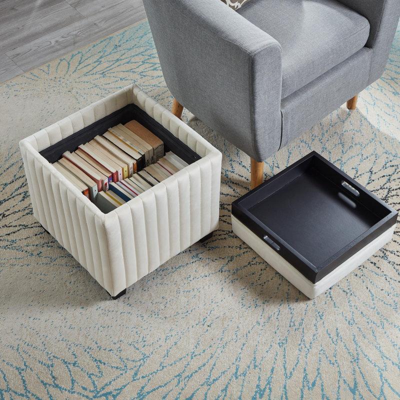 Square Cube Storage Footstool, Beige